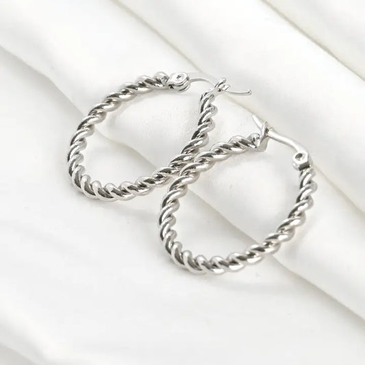 Twisted Hoops - Tarnish-Free 20 mm Thin Rope Hoop Earrings
