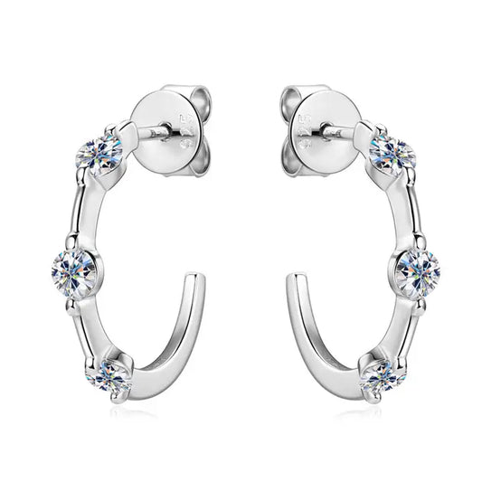 Moissanite C Hoop Wedding Earrings in 925 Sterling Silver