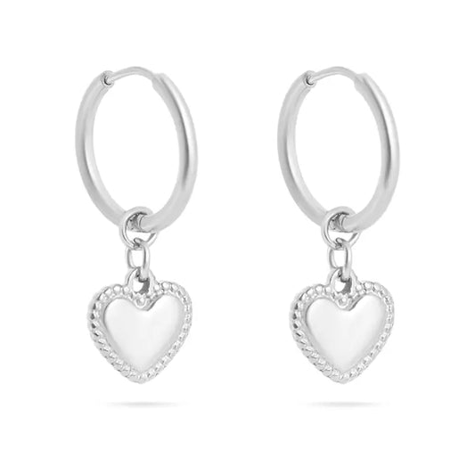 18K Gold Pvd Stainless Steel Heart Pendant Hoop Earrings