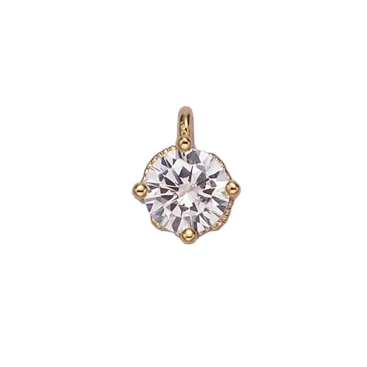 16K Gold Filled 4.2mm Clear Cubic Zirconia Minimalist Round Mini Charm | AG-093