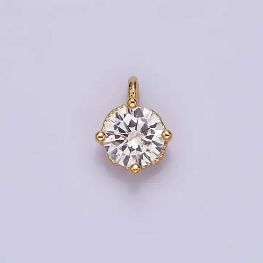 16K Gold Filled 4.2mm Clear Cubic Zirconia Minimalist Round Mini Charm | AG-093