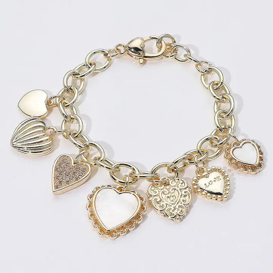 Luxe Heart Bracelet – 14K Gold Plated with CZ & Mother of Pearl