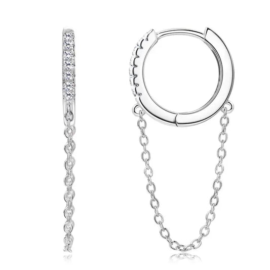 Moissanite Chain Drop Hoop Earrings in 925 Sterling Silver