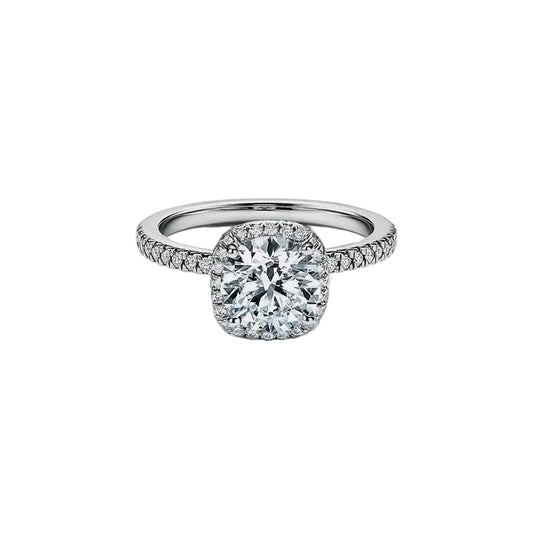 Moissanite Halo Engagement Band Ring in 925 Sterling Silver