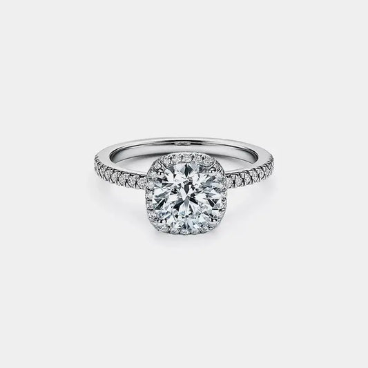Moissanite Halo Engagement Band Ring in 925 Sterling Silver