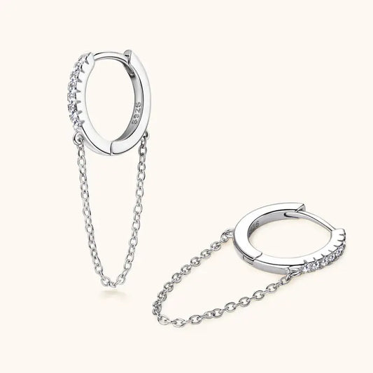 Moissanite Chain Drop Hoop Earrings in 925 Sterling Silver