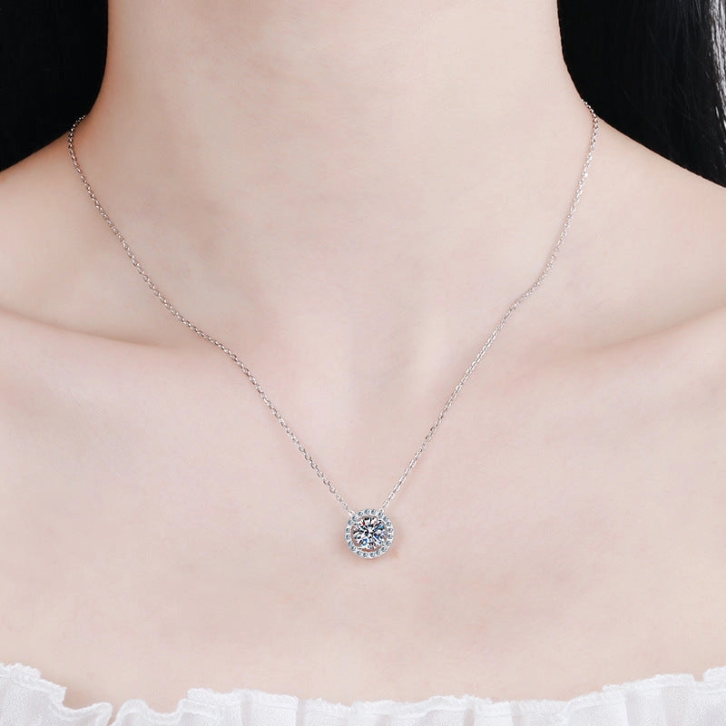 Four-Prong Moissanite Halo Necklace