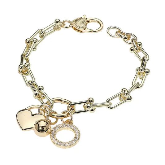 Golden Heart Chain Bracelet – 14K Gold Plated with CZ Charm