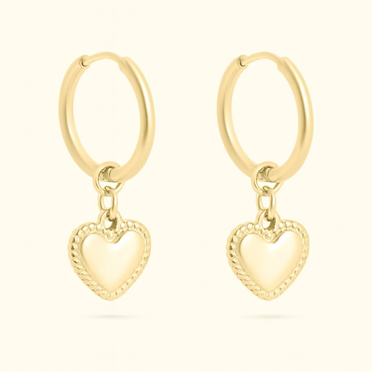 18K Gold Pvd Stainless Steel Heart Pendant Hoop Earrings