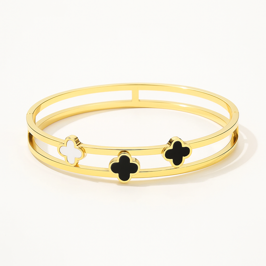 Stainless Steel Quatrefoil Split Hinged Bangle Bracelet