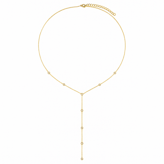 18k Gold Filled Lariat Necklace With Bezel CZ