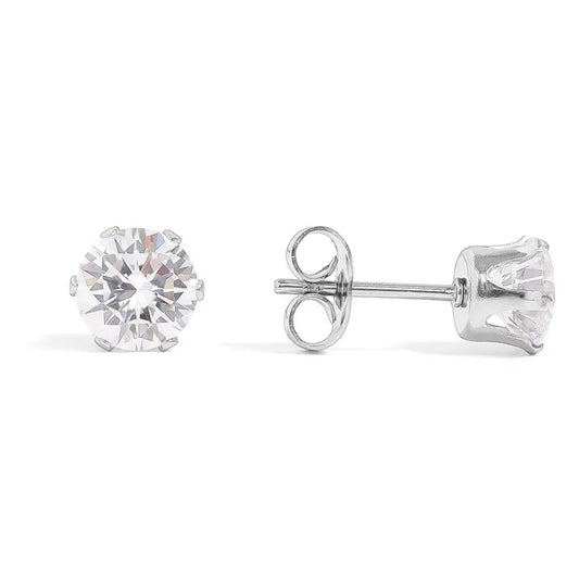 Stainless Steel Round Cz Stud Earrings