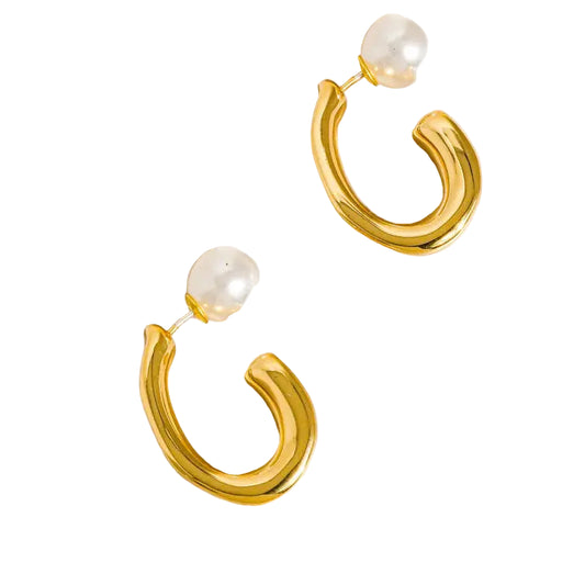 Kinsley 18K Gold Classic Pearl C Hoop Earring