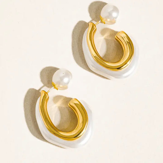 Kinsley 18K Gold Classic Pearl C Hoop Earring