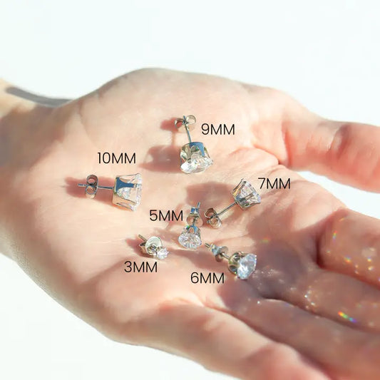 Stainless Steel Round Cz Stud Earrings