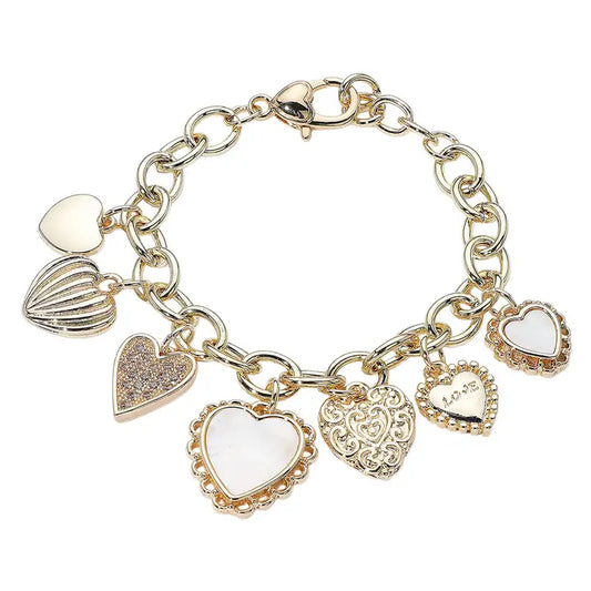 Luxe Heart Bracelet – 14K Gold Plated with CZ & Mother of Pearl