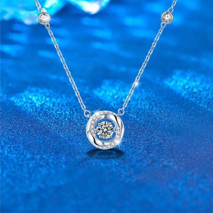 Moissanite Dancing Stone Necklace in 925 Sterling Silver Moissanite Dancing Stone Necklace in 925 Sterling Silver