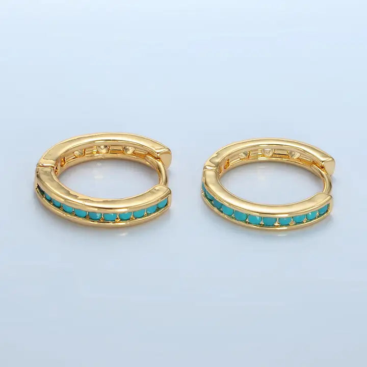 24K Gold Filled Turquoise Huggie Earrings