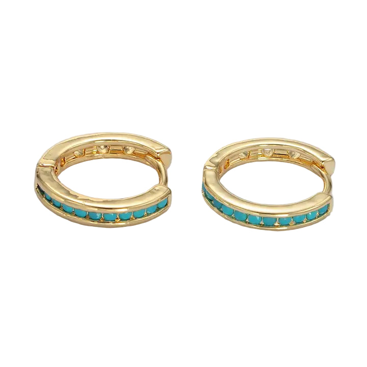 24K Gold Filled Turquoise Huggie Earrings