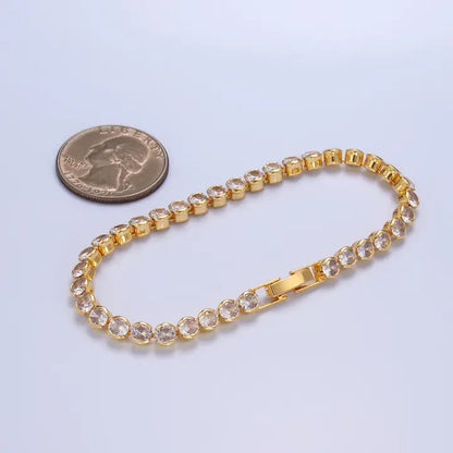 24K Gold Filled Round Bezel 7inch Tennis Bracelet