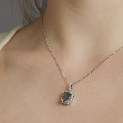 Square Cut Moss Agate Charm Necklace