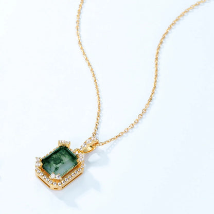 Square Cut Moss Agate Charm Necklace