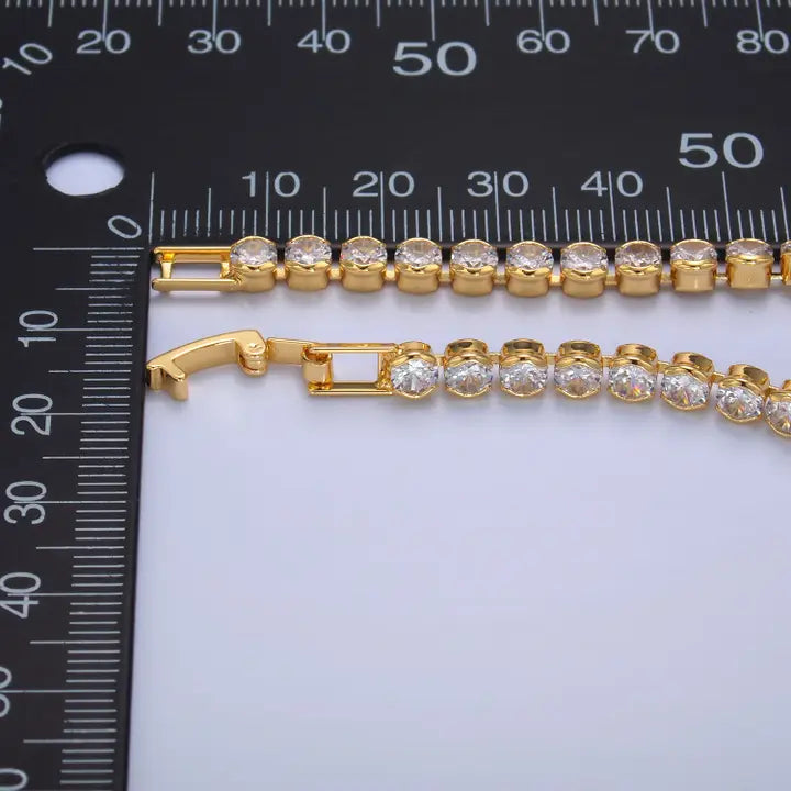 24K Gold Filled Round Bezel 7inch Tennis Bracelet