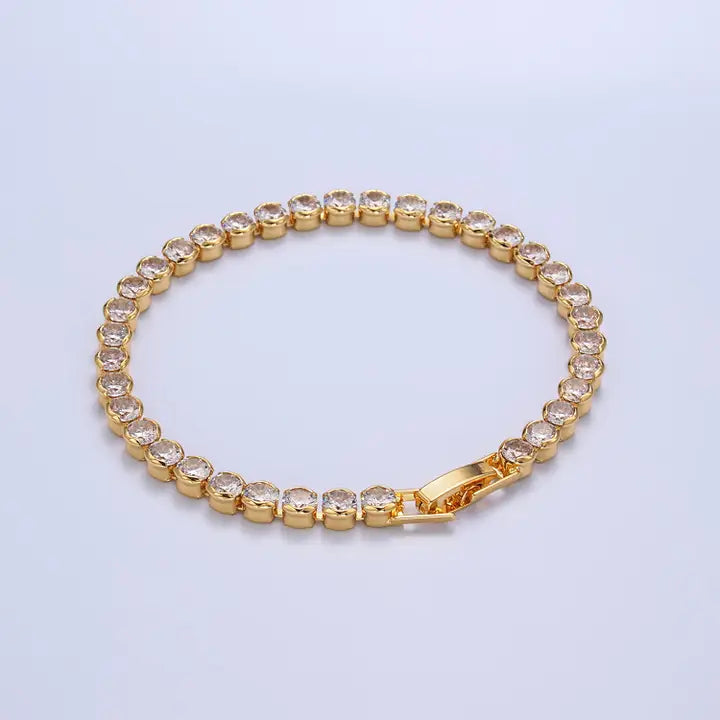 24K Gold Filled Round Bezel 7inch Tennis Bracelet