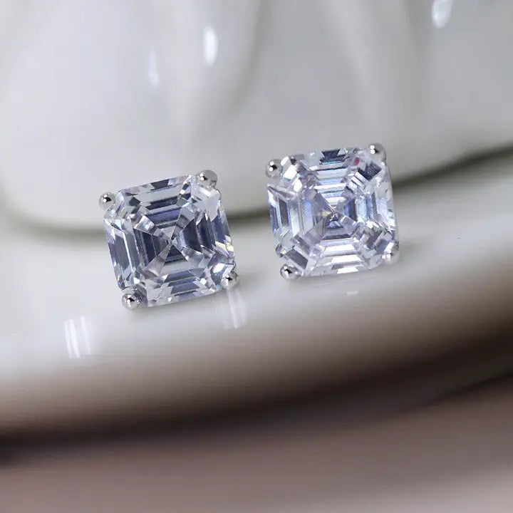 Asscher Cut Moissanite Earrings